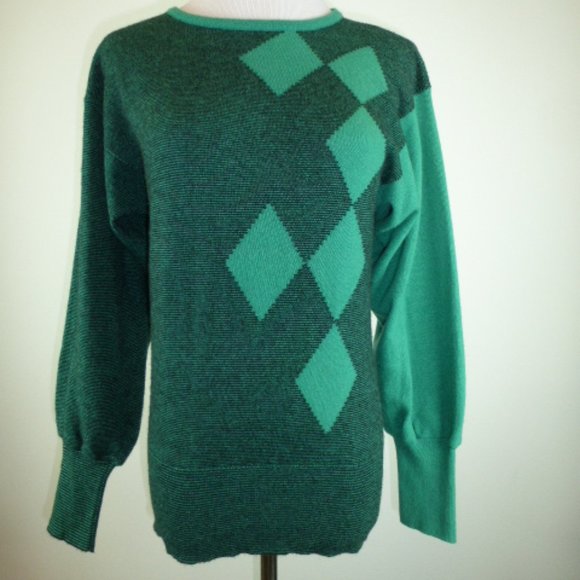 Nina Ricci Scotland green 100% Cashmere argyle plaidvintage crewneck sweater S